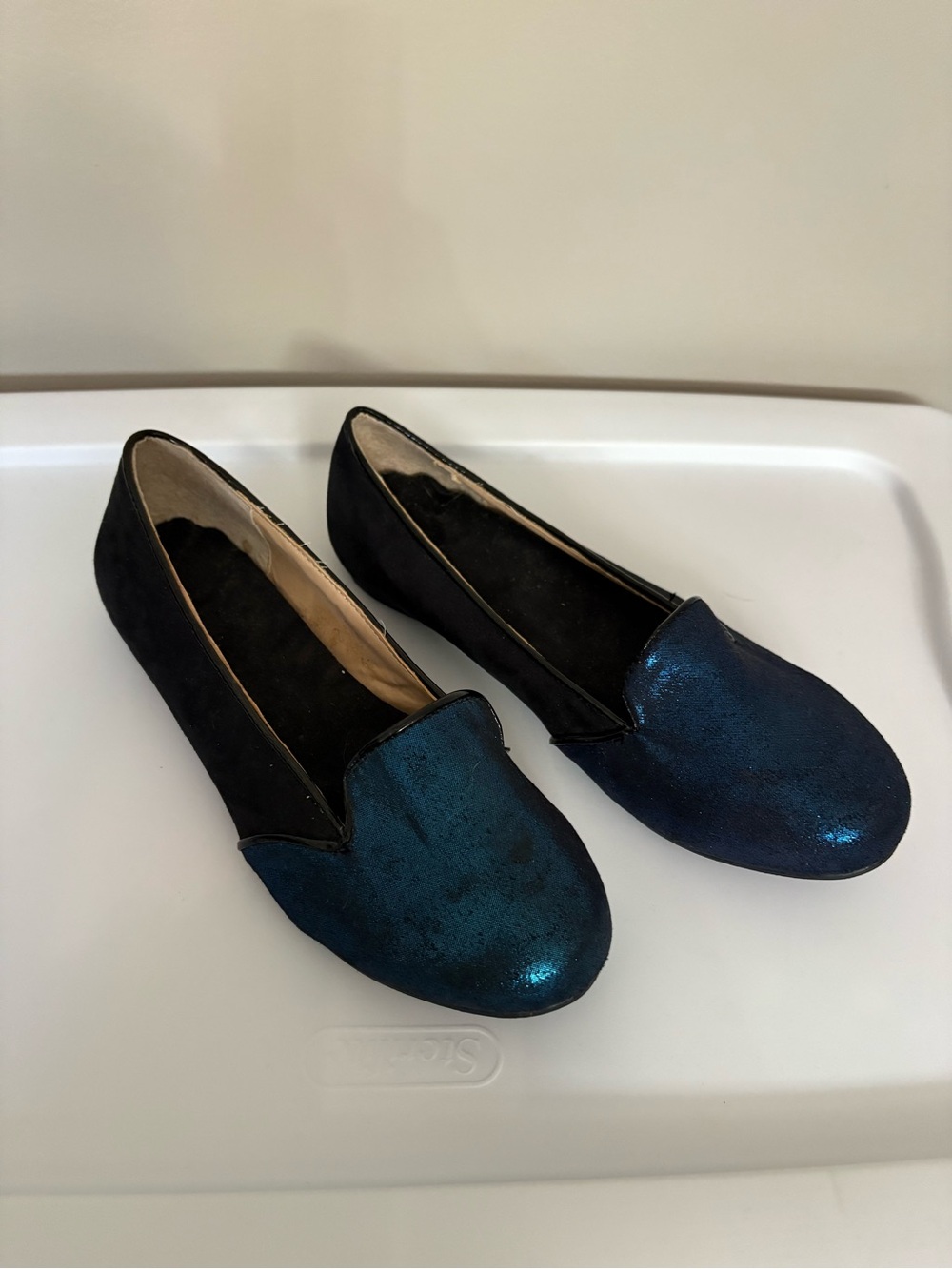 Women’s Blue Metallic Slip-On Flats